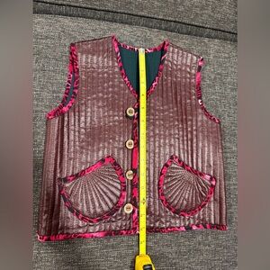 Kids Brown Quilted Vest with Pink Trim